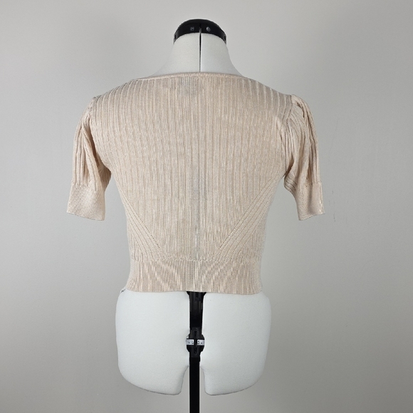 RVCA Beige Ribbed Knit Short Sleeve Cropped Sweater Top Women’s Size S - Picture 5 of 7